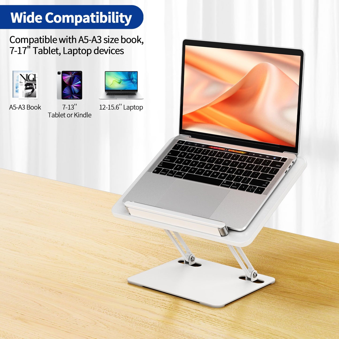BESIGN BS01 Book Stand for Reading, Adjustable Book Holder, Ergonomic Laptop Stand with Elastic Page Clips for Music Scores, Recipe, Tablet, Laptop (White)