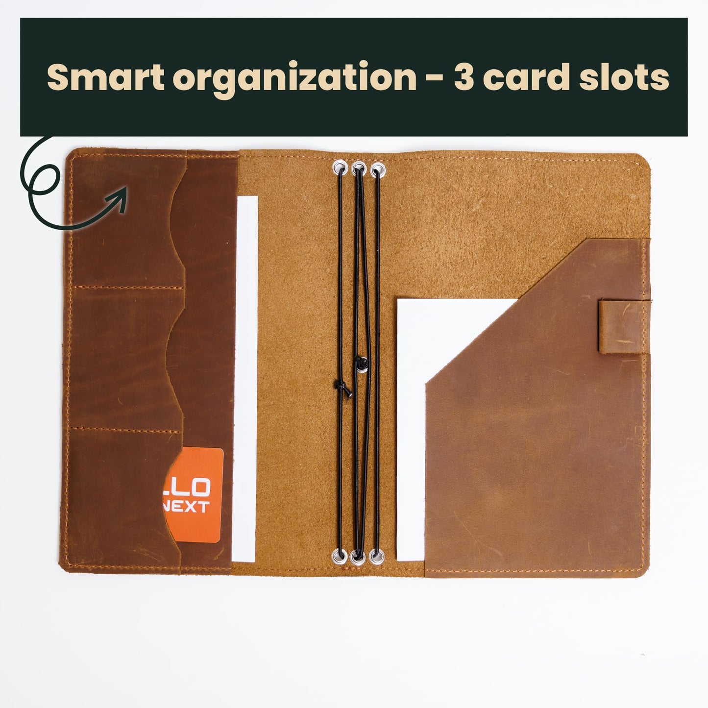 Leather Journal Cover A5 – Full Grain Handmade Notebook Cover with Card Slots, Pen Loop & Elastic Bands – Refillable Field Notes Planner for Work, Study & Travel, Premium Leather Gift Non-Custom