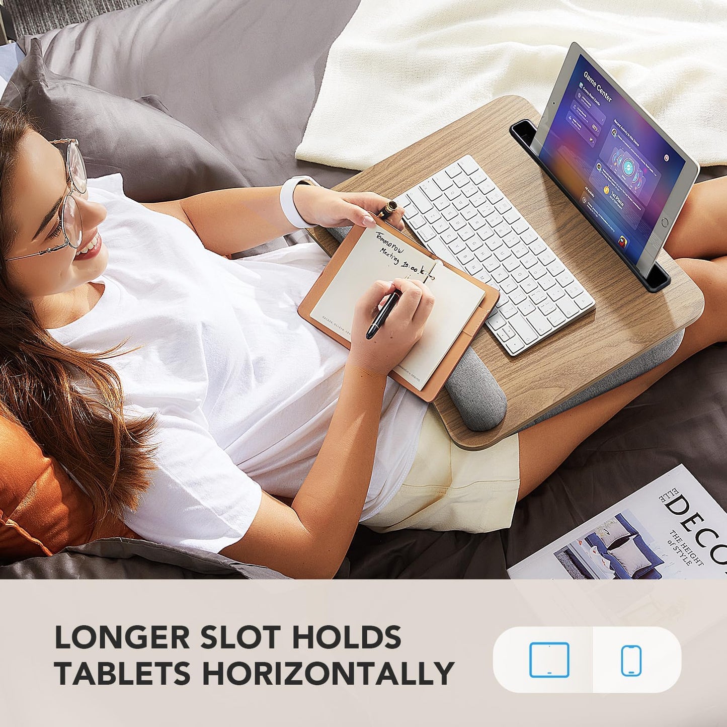 HUANUO Laptop Lap Desk - Portable Lap Desk with Pillow Cushion, Fits up to 15.6 inch Laptop, with Anti-Slip Strip & Storage Function for Home Office Students Use as Computer Laptop Stand, Book Tablet