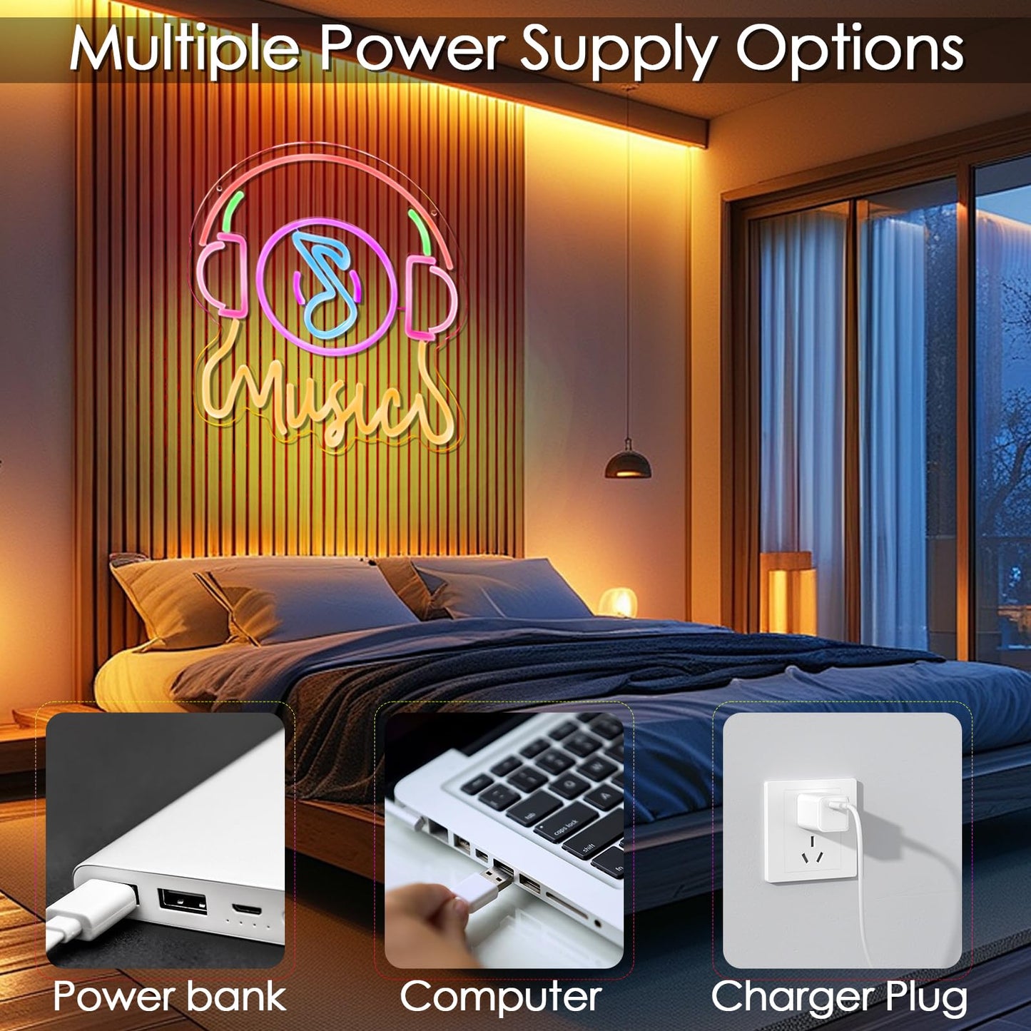 Live Music Neon Sign Earpoda Neon Sign for Wall Decor, Neon Wave Sign LED Light Sign, LED Signs for Bedroom Wall, Neon Lights Signs for Man Cave Bedroom, Wedding, Living Room, Party, Bar, USB Powered with Dimmer (12.6* 14.3in)