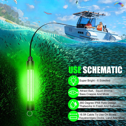 Underwater Fishing Light Compatible for Dewalt 20V Battery，LED Green Light for IP68 1300 Lumens Fish Attracting, Night Fishing for Docks Boats or Kayaks(no Battery)