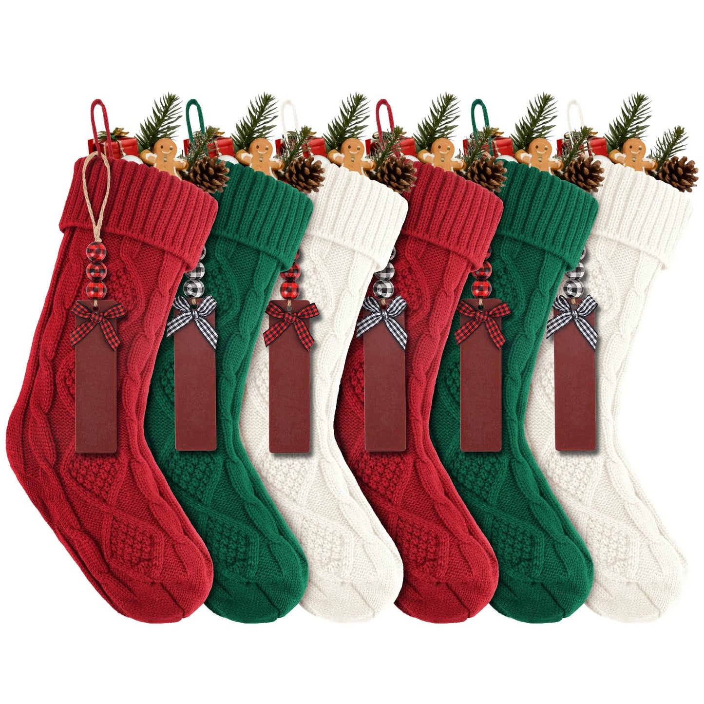 Suranew Christmas Stockings, Personalized Christmas Stockings 18 Inches Large Size Cable Knitted Stocking Gifts in Red, White, Green