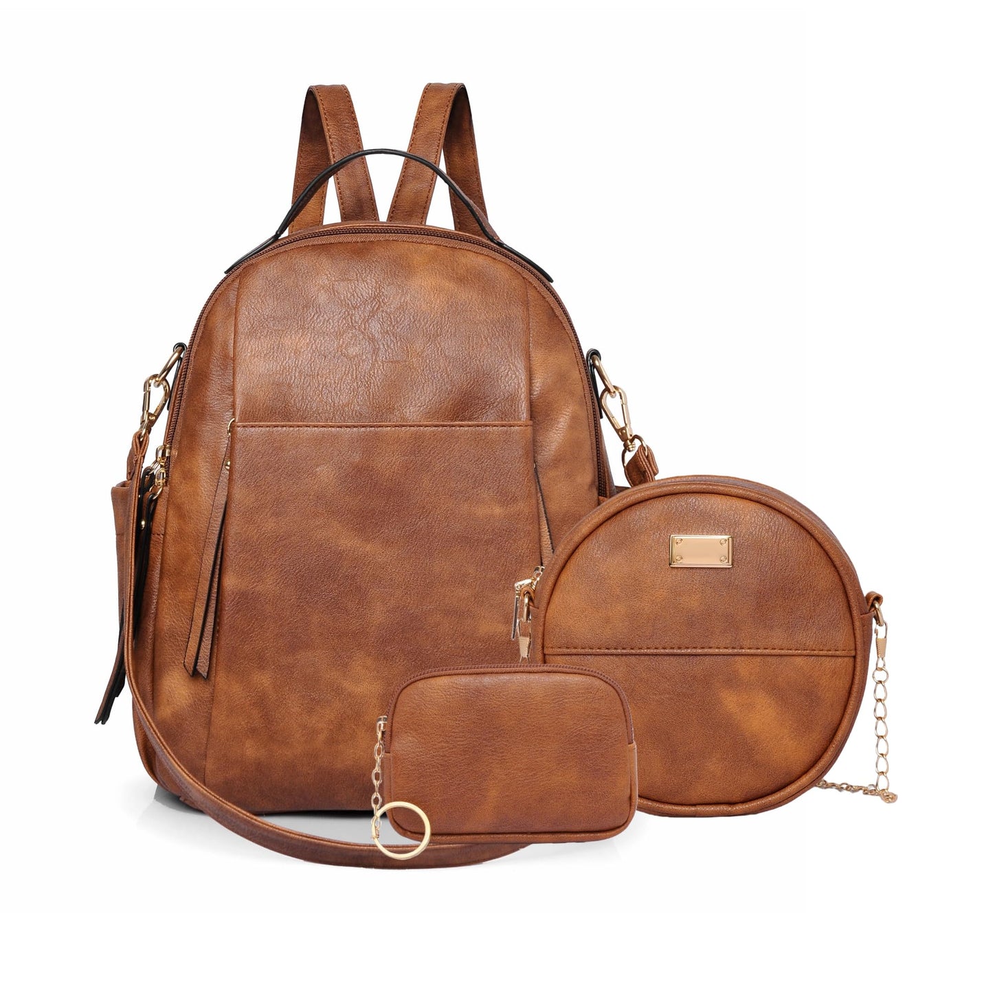 CTTOVIS Small Backpack for Women Designer Leather Mini Backpack Purse Ladies Fashion Roomy Shoulder Handbag (Caramel-3)