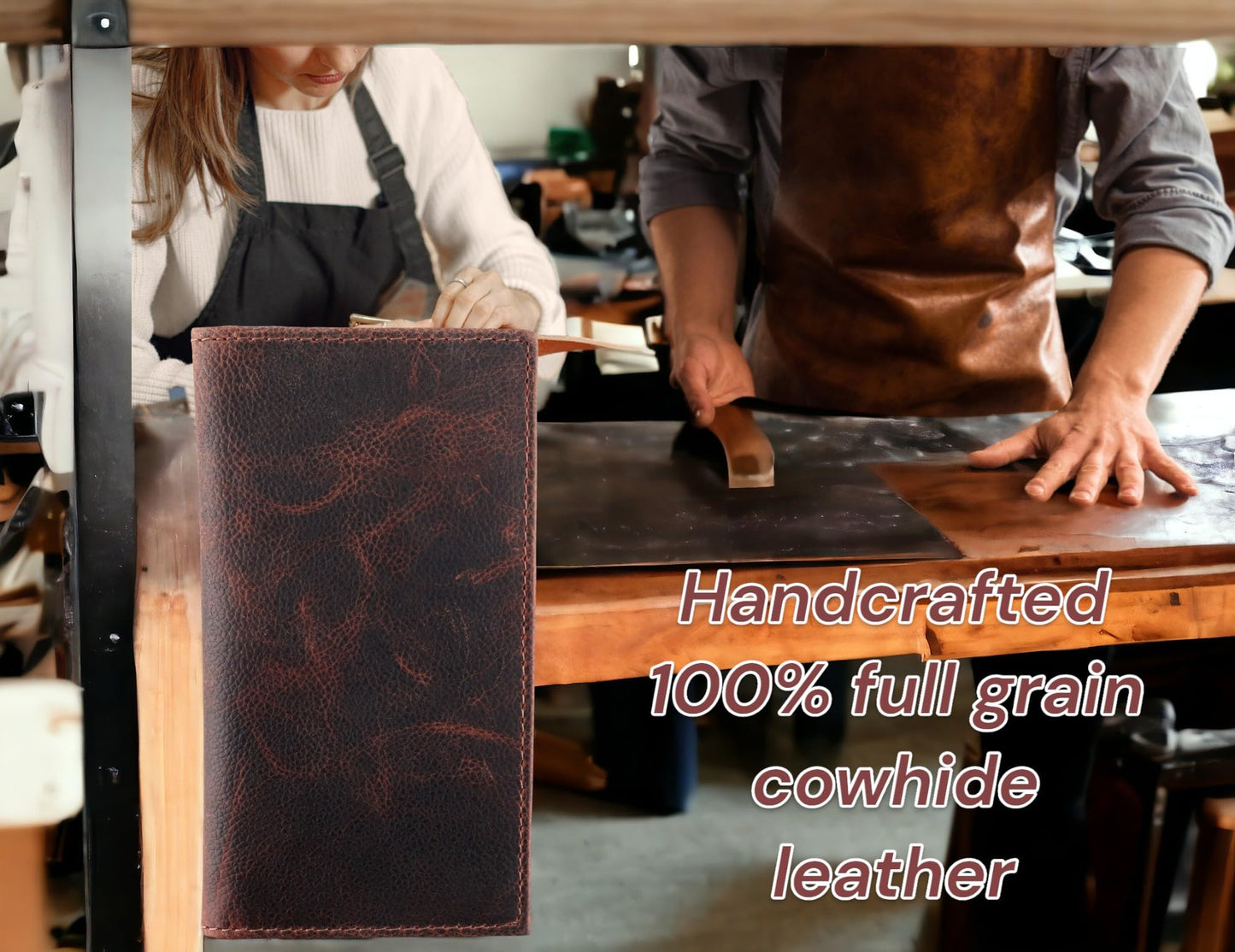 F&L CLASSIC Men's RFID Vintage Look Genuine Leather Long Bifold Wallet Checkbook Wallets,hard wax crunch,240-52