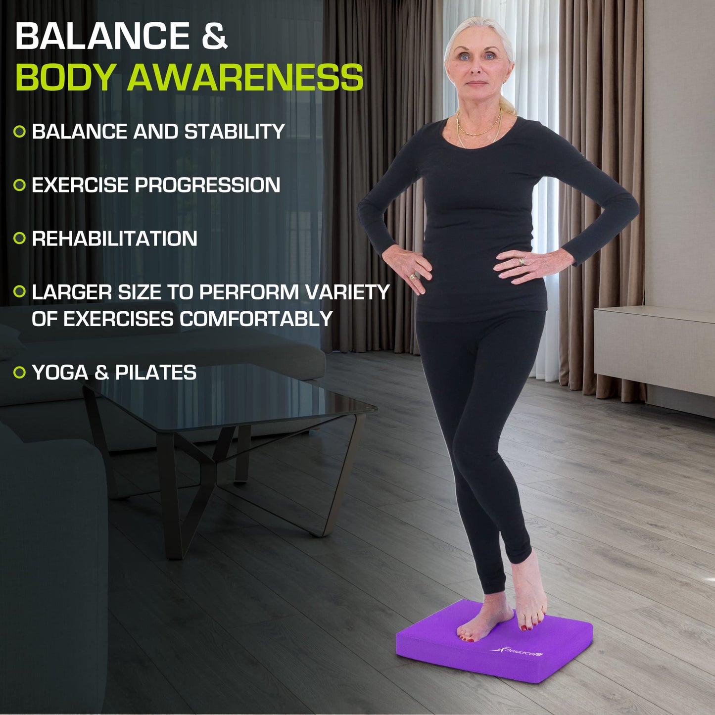 ProsourceFit Exercise Balance Pad – Large Cushioned Non-Slip Foam Mat & Knee Pad for Fitness, Stability Training, Physical Therapy, Yoga 15"x19", Purple