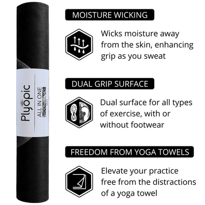 Plyopic All-In-One Hot Yoga Mat | Luxury Sweat-Grip Mat/Towel Combo | Non-Slip, Eco-Friendly Natural Rubber | Ideal for Yoga, Pilates, Bikram, Hot Yoga, Workout and Exercise
