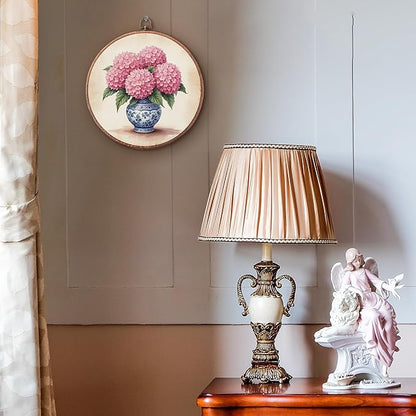 Threegoat Chinoiserie Spring Floral Framed Round Wall Art,Blue and White Hydrangea Flowers Wall Art Decor for Bedroom,Vintage Wall Hanging Decor for Grand Millenial Grandmillennial Home - A06