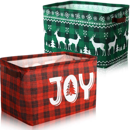 Capoda 2 Pack Christmas Storage Bin Large Collapsible Christmas Storage Baskets with Handles Canvas Green Red Plaid Organizer for Xmas Holiday Office Home Clothes Gifts Book Organization (Plaid)