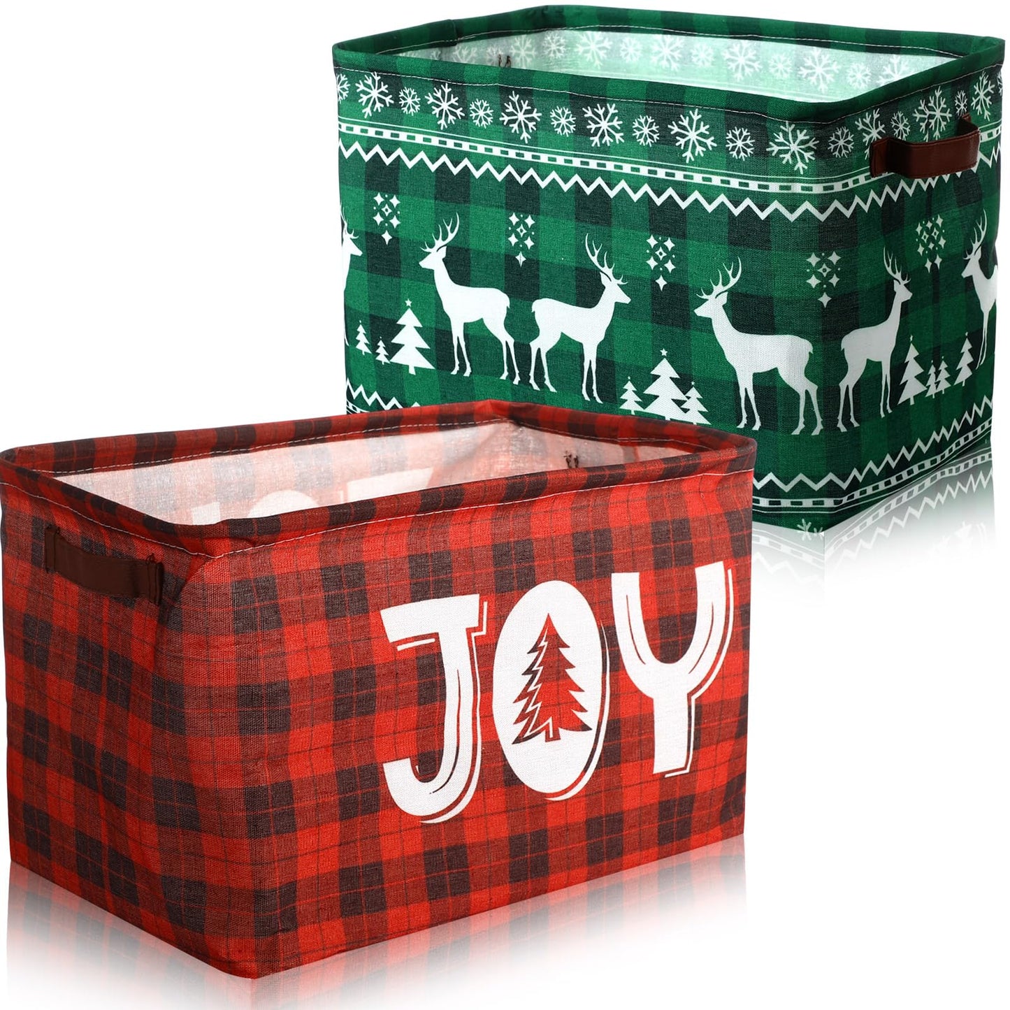Capoda 4 Pack Christmas Storage Bin Large Collapsible Christmas Storage Baskets with Handles Canvas Green Red Plaid Organizer for Xmas Holiday Office Home Clothes Gifts Book Organization (4, Plaid)