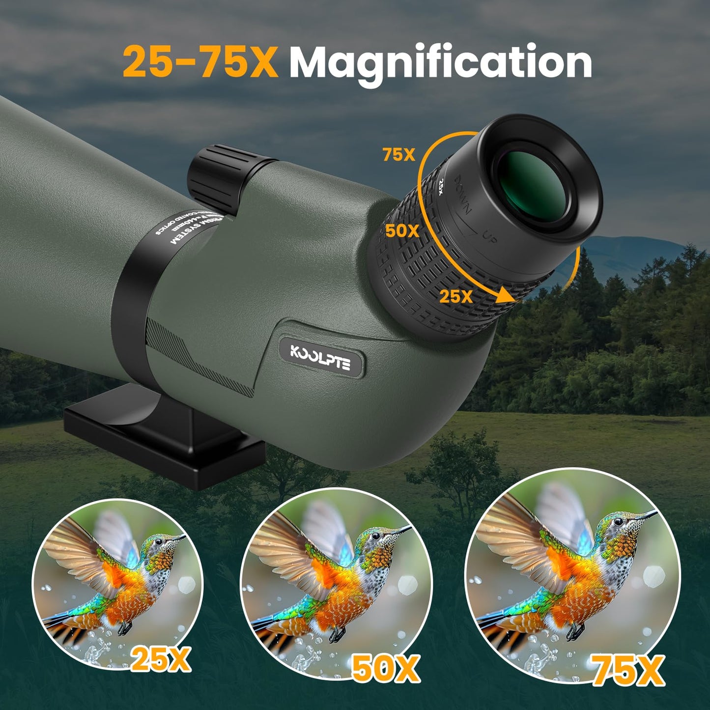 Koolpte 25-75x85 ED Spotting Scope for Target Shooting, Green