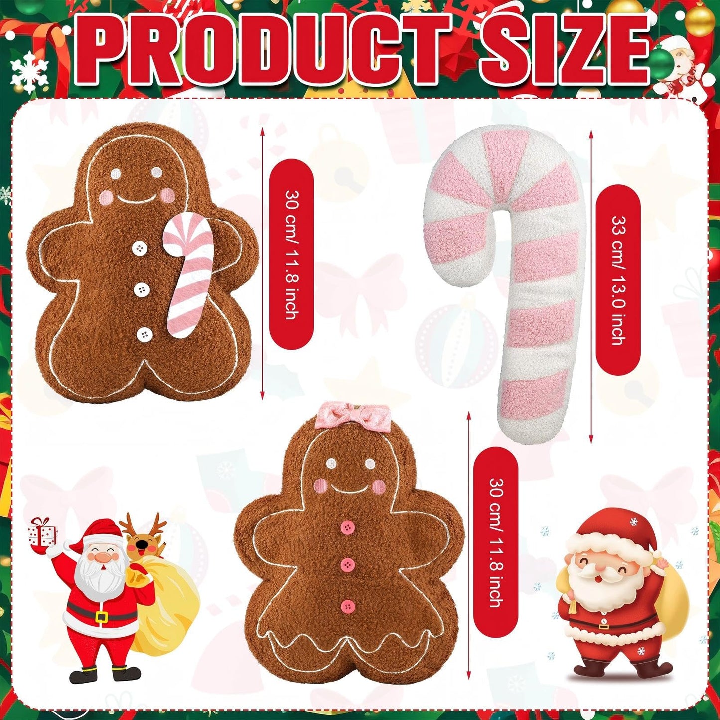 Oudain 3 Pcs Pink Christmas Gingerbread Pillows Pink Candy Cane House Man Throw Pillows Stuffed Gingerbread Shaped Pillow for Xmas Sofa Couch Cushion Bed Home Winter Party Decor