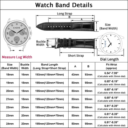 EACHE 20mm Watch Band Quick Release Leather Watch Bands for Men Black Alligator Grain Pattern Leather Watch Straps with Silver Butterfly Deployment Clasp