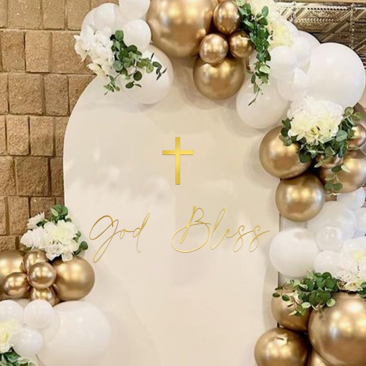 Caption God Bless Decal - Golden Baptism First Communion Party Decorations, God Bless Baptism Balloon Arch Decal for Boys Girls