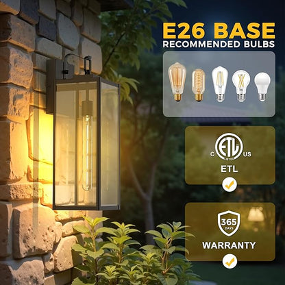 L LOHAS LED 2 Pack 18 Inch Large Size Dusk to Dawn Outdoor Light Fixture, Matte Black Waterproof Anti-Rust Porch Lights Ourdoor, Exterior Lighting Fixtures for Porch, Doorway, Garage, ETL Listed