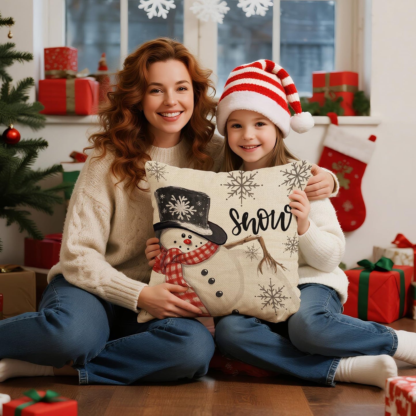 UPOFFICIS Christmas Pillow Covers 18x18 inch Set of 4, Christmas Decorations Cushion Covers, Xmas Pillow Covers, Pillowcases Throw Pillow Covers for Sofa Couch Home Decor