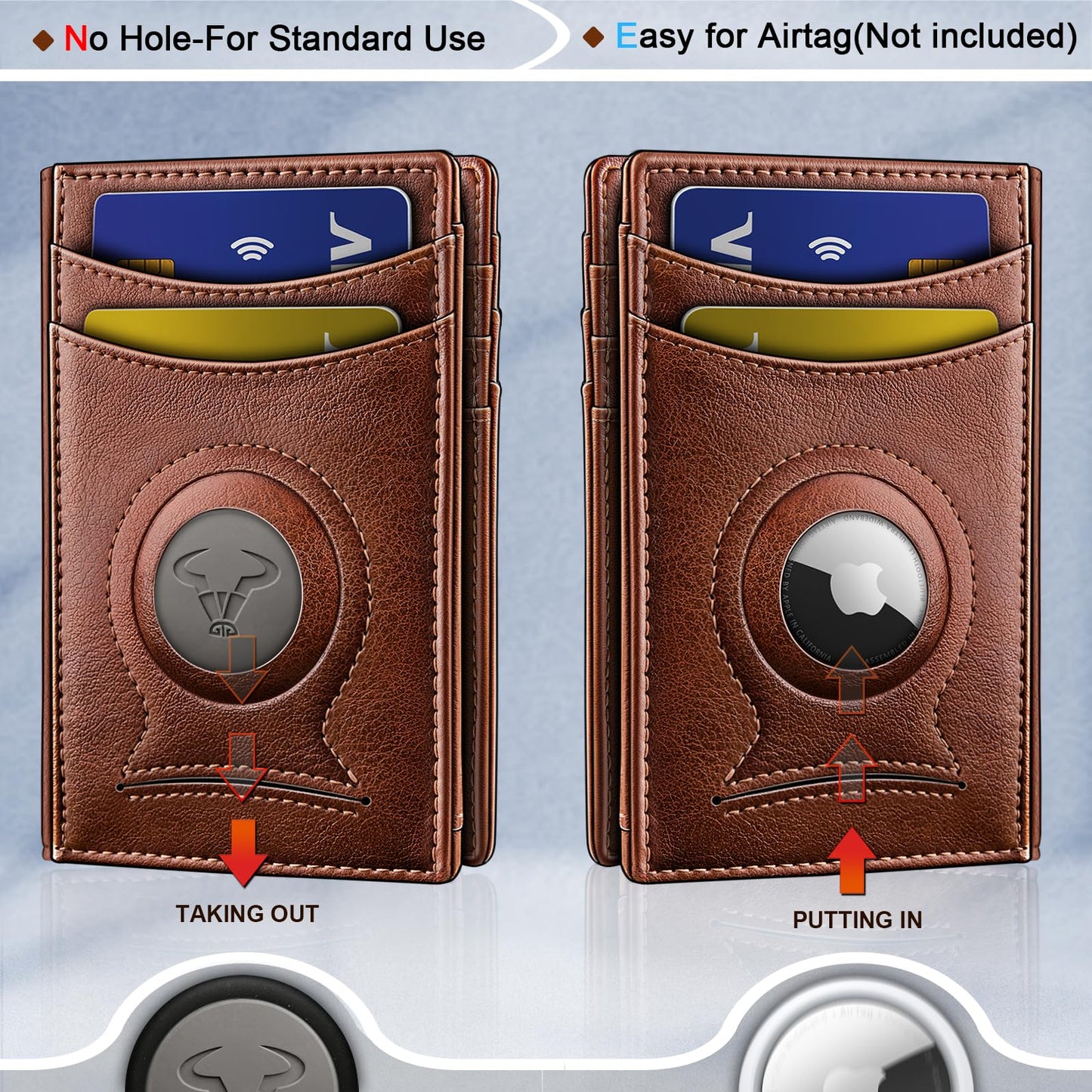 BULLIANT Men Airtag Wallet,Slim Wallet Money Clip Card Holder Magnetic Closure 12 Cards in Front Pocket RFID Blocking