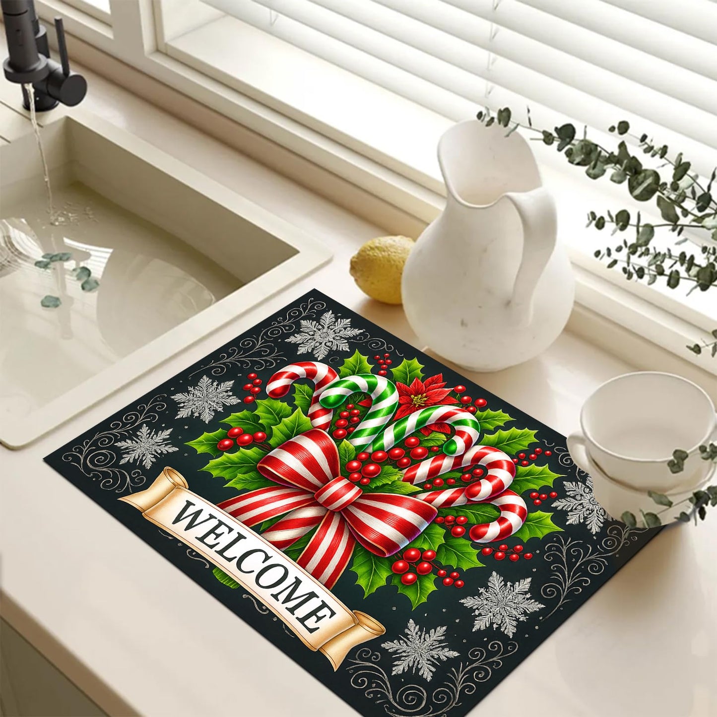 HOMETITUTE Stove Top Covers for Electric Stove 28x20 Inch Christmas Candy Cane Welcome Cooktop Protector Heat Resistant Counter Cover Dish Drying Mat for Kitchen RV Camper