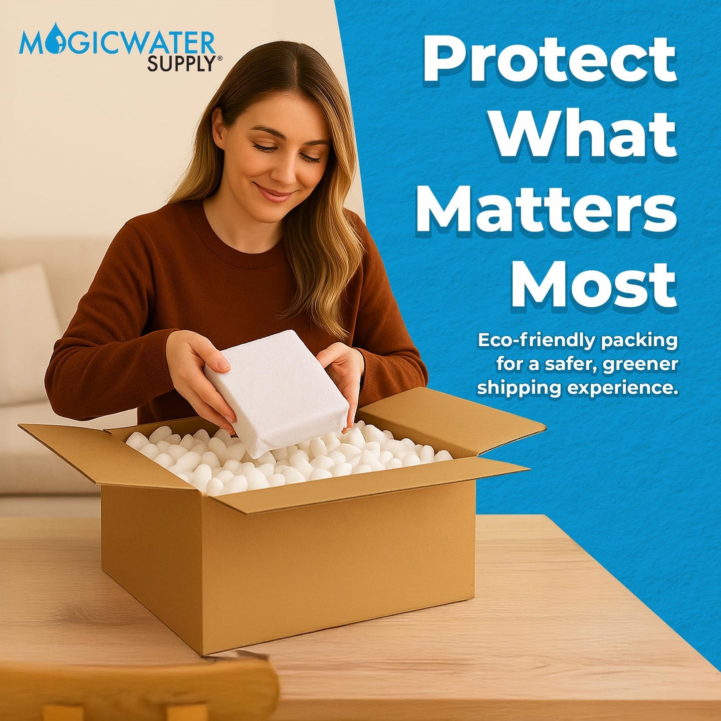 MagicWater Packing Peanuts for Shipping - 3.5 Cu Ft - Bio Tube Recycled Compostable & Biodegradable Void Filler - Cushion for Shipping Packaging - Dust-Free & Abrasion Resistant - Non Styrofoam