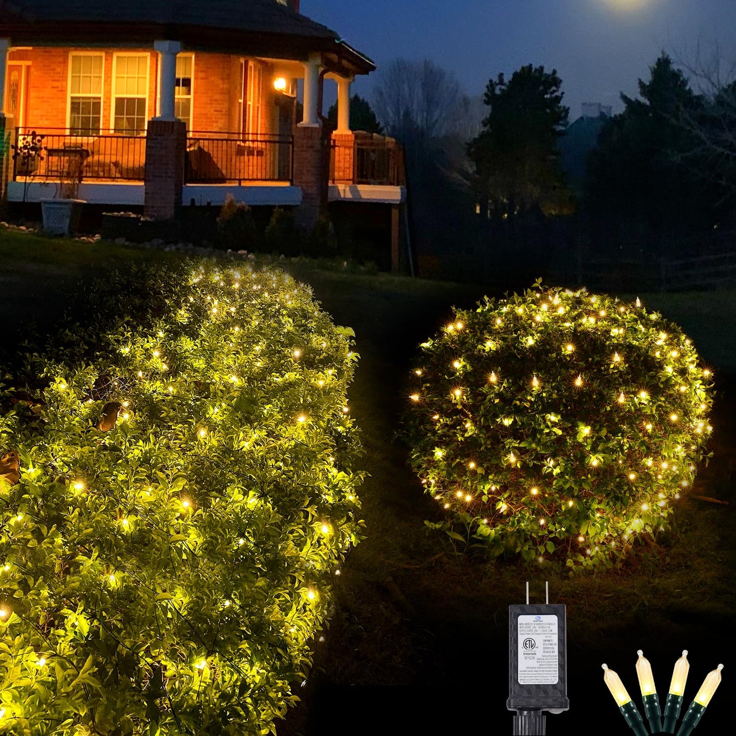 Neoclassy 120Led Christmas Net Lights Outdoor 5ft x 6ft Connectable, 8 Modes Waterproof Black Wire 29V Plug in Mesh Net Christmas Lights for Garden, Yard, Bushes, Trunk, Xmas Tree Decor (Warm White)