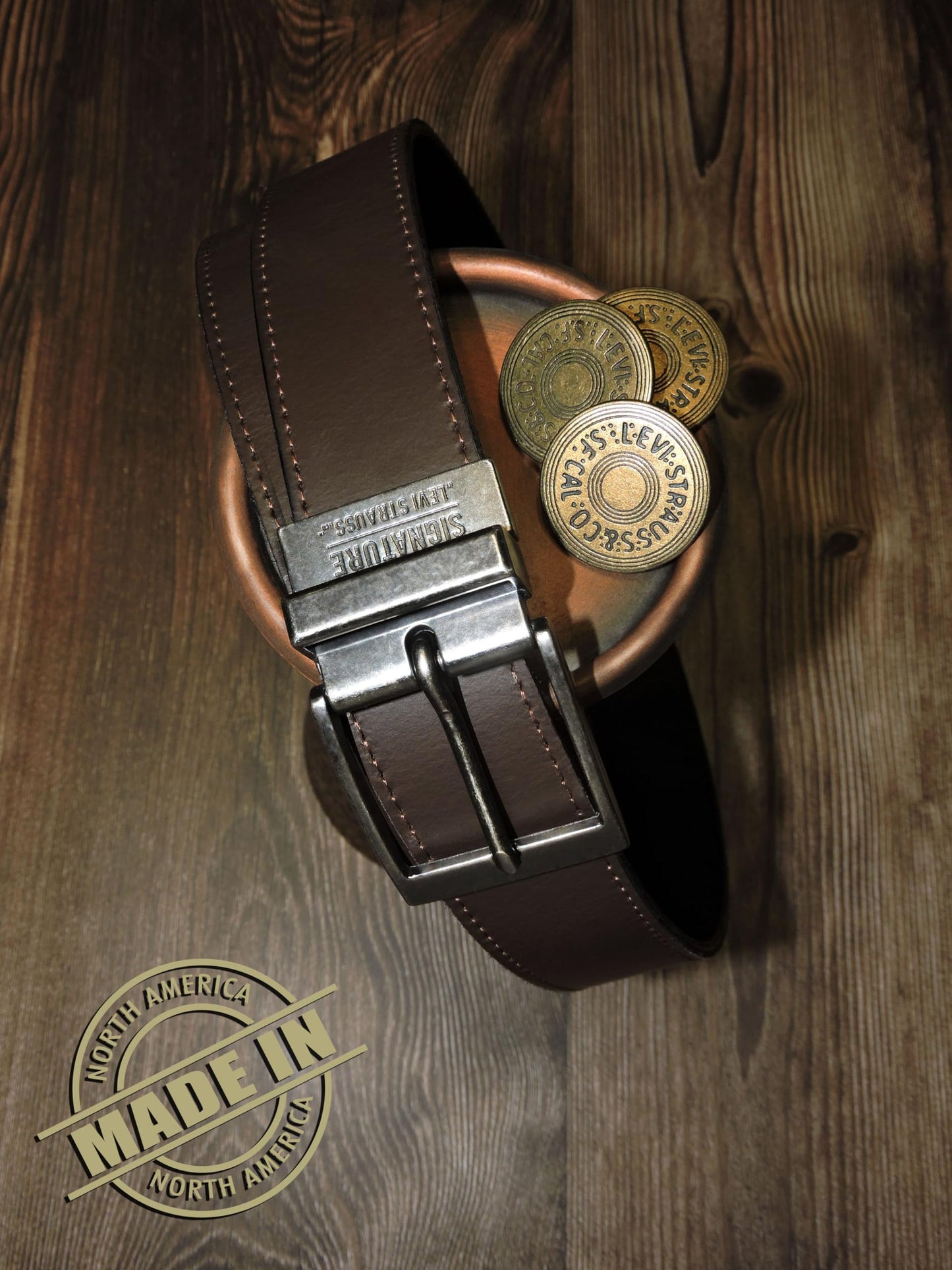 Levi Strauss Signature - Premium Leather Reversible Belt for Men for Jeans, Work, Dress & Casual pants | Cinturon Para Hombre (Brown/Black/Stitch Creased Edge, 46-48)
