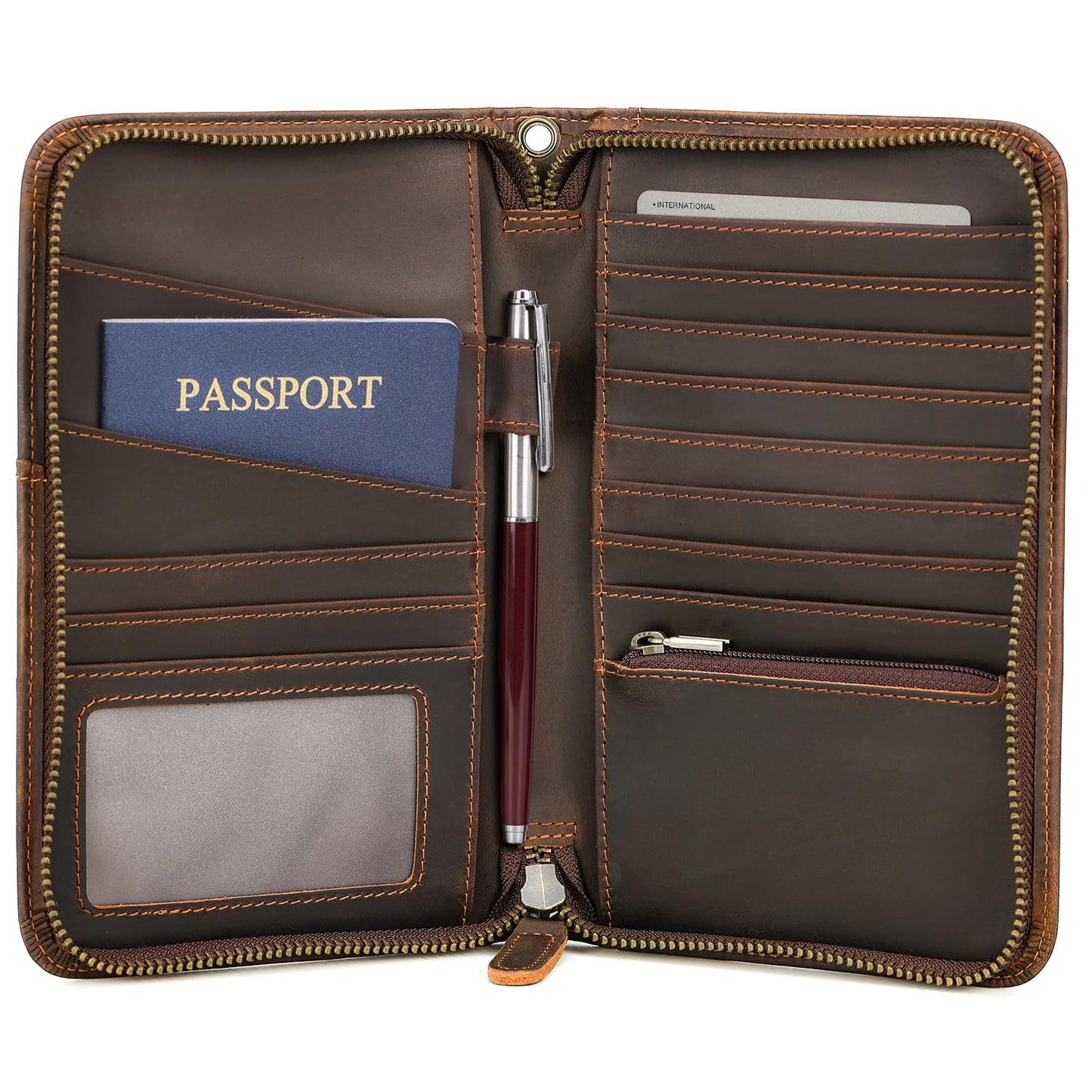 Polare Full Grain Leather Travel Passport Holder RFID Blocking Cover Case Travel Document Organizer Wallet Holders 2 Passports With YKK Zipper