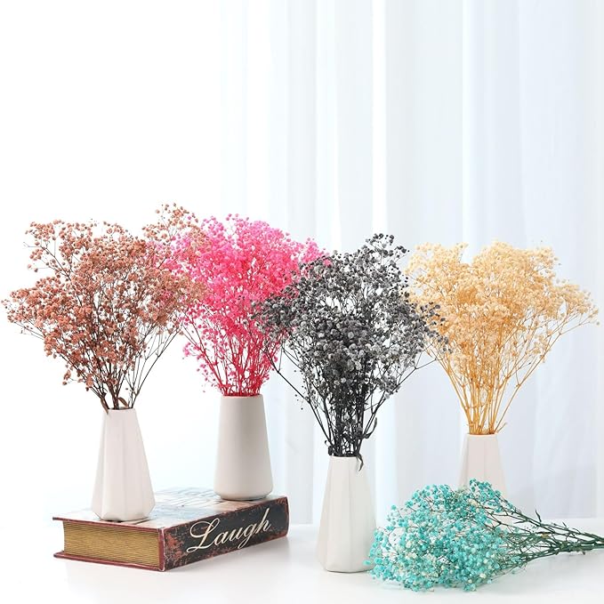 Babys Breath Dried Flowers Bouquet-17'' 2500+ Ivory Dry Flowers, Natural Gypsophila Branches for Wedding, Home Table Vase Decor, DIY Wreath Floral, Fall Thanksgiving Autumn Decoration (Brown, 3oz)
