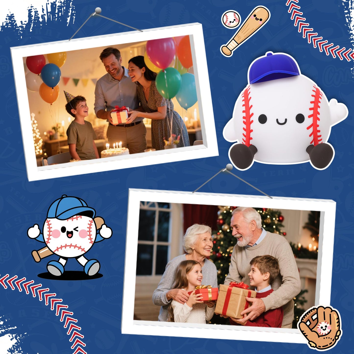 Okayera Baseball Night Light, Sports Baseballs Gifts for Baseball Fan, Soft Silicone Rechargeable LED Touch Lamp, Nursery Bedroom Bedside Decor for Boys Baby Kids Teen Sport Lover Xmas Birthday Gifts