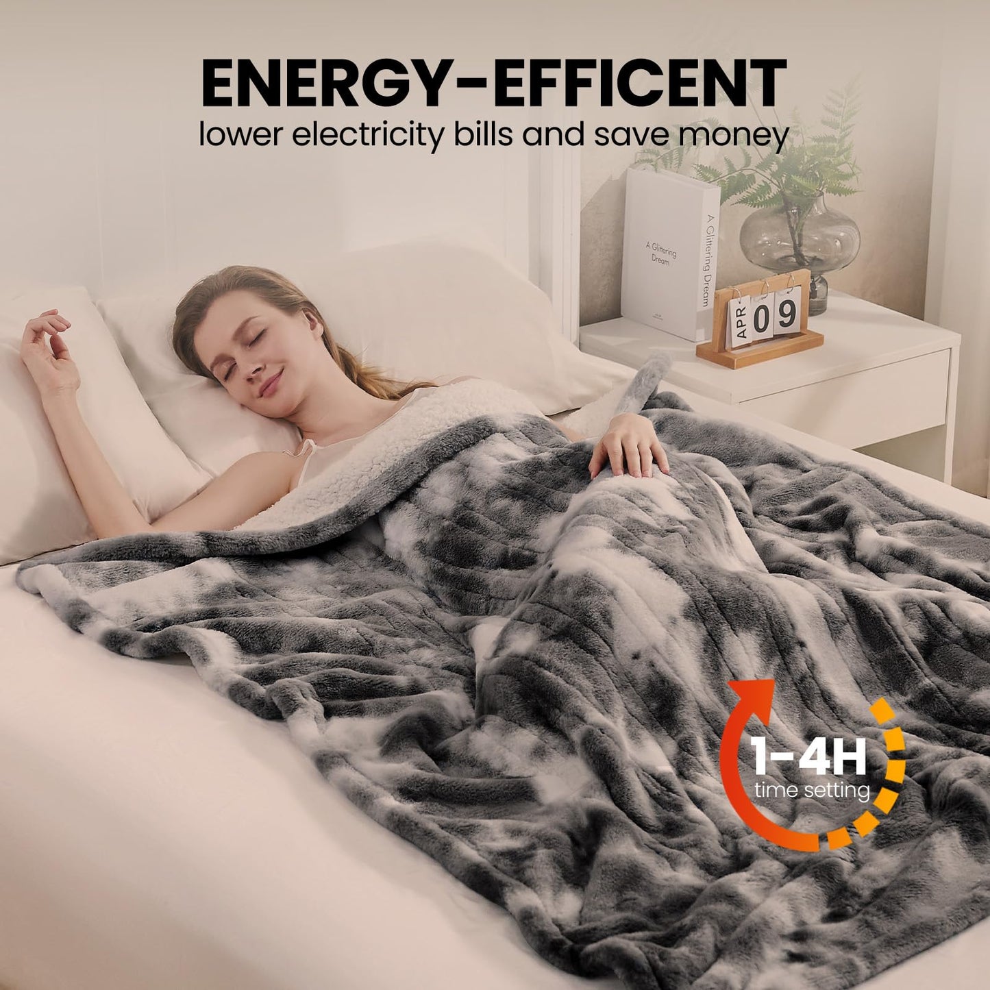 Electric Heated Blanket 50"x60",Luxury Grey Faux Fur Electric Throw Blanket,Fast Heating Soft Fluffy Thick Electric Blanket with 6 Heating Levels & 12H Auto Off