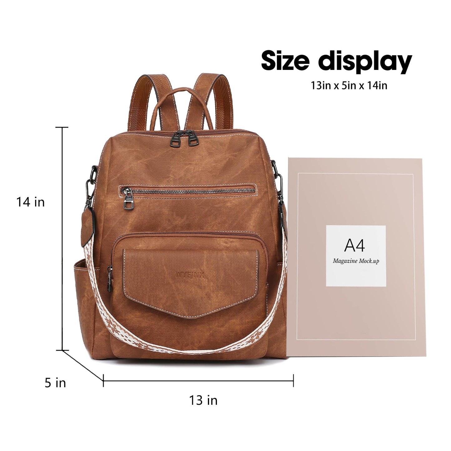 WYFJNX Backpack Purse for Women PU Leather Backpack Ladies Fashion Handbag Designer Shoulder Bag Small Travel Bag Brown