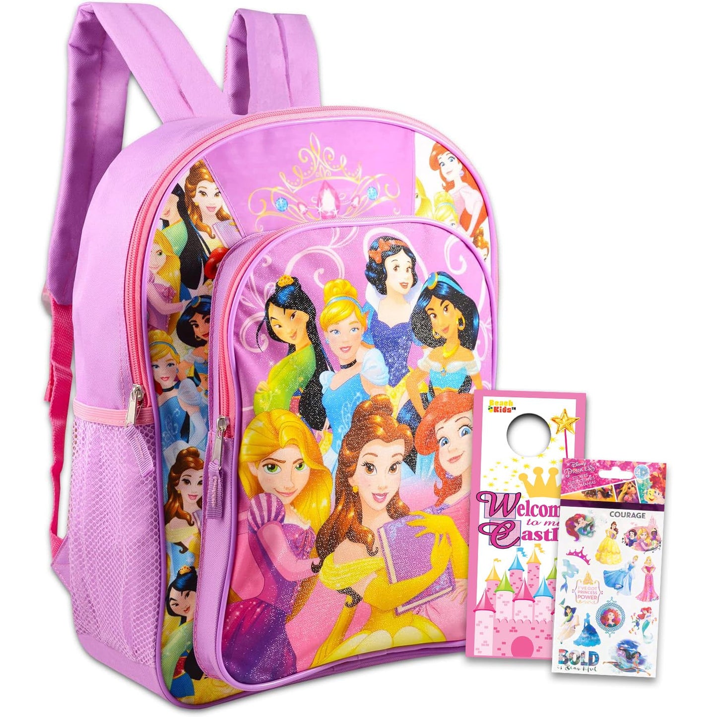 Disney Princess Backpack for Girls Kids Toddlers ~ Deluxe 16" Princess School Bag Bundle Featuing Ariel, Cinderella, Rapunzel, and More (Disney Princess School Supplies)