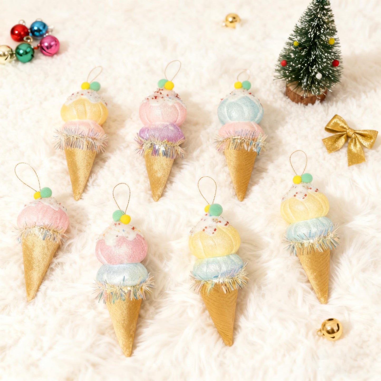 6Pcs 6.3inch Christmas Ice Cream Candy Land Ornaments Decoraion,Hanging Candy Cane Crafts for Xmas Tree Décor,Ideal for Xmas, New Year, Birthdays, Weddings & Home Parties