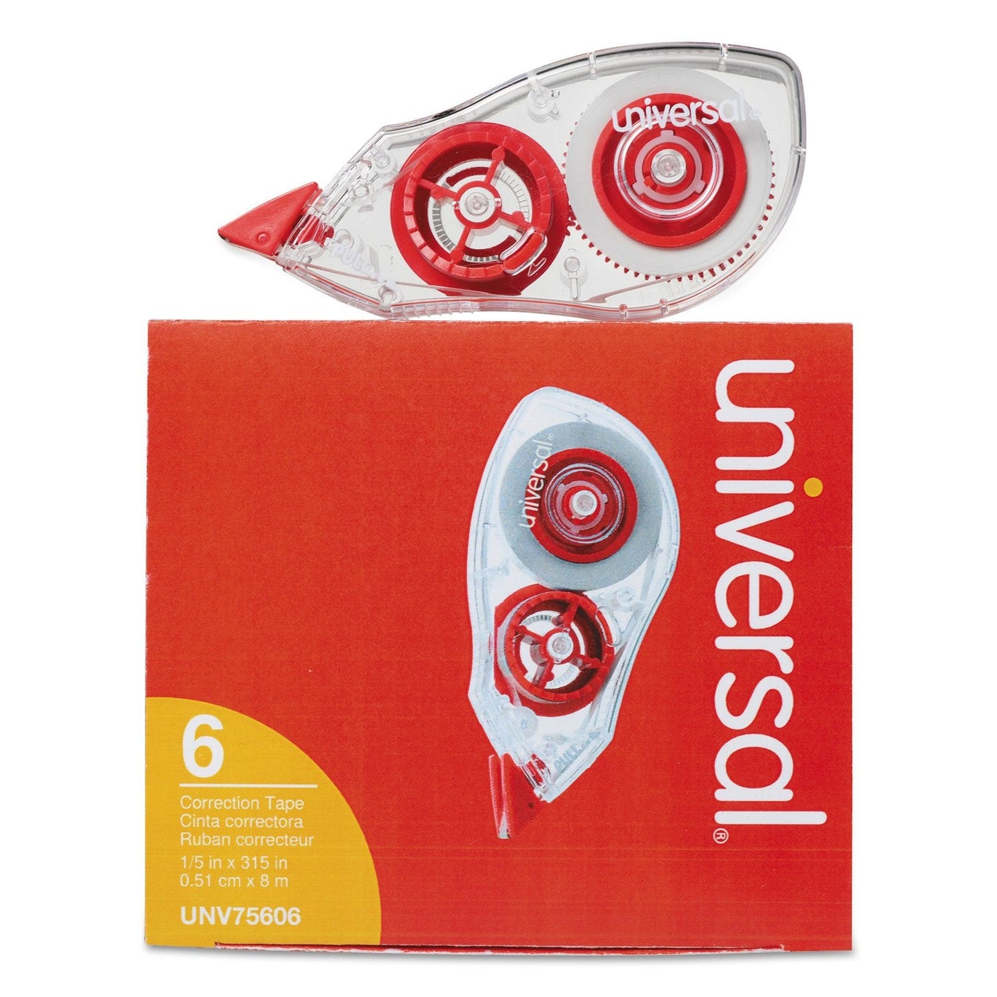 Universal 75606 Correction Tape with Two-Way Dispenser, Non-Refillable, 1/5-Inch x 315-Inch , 6/Pack