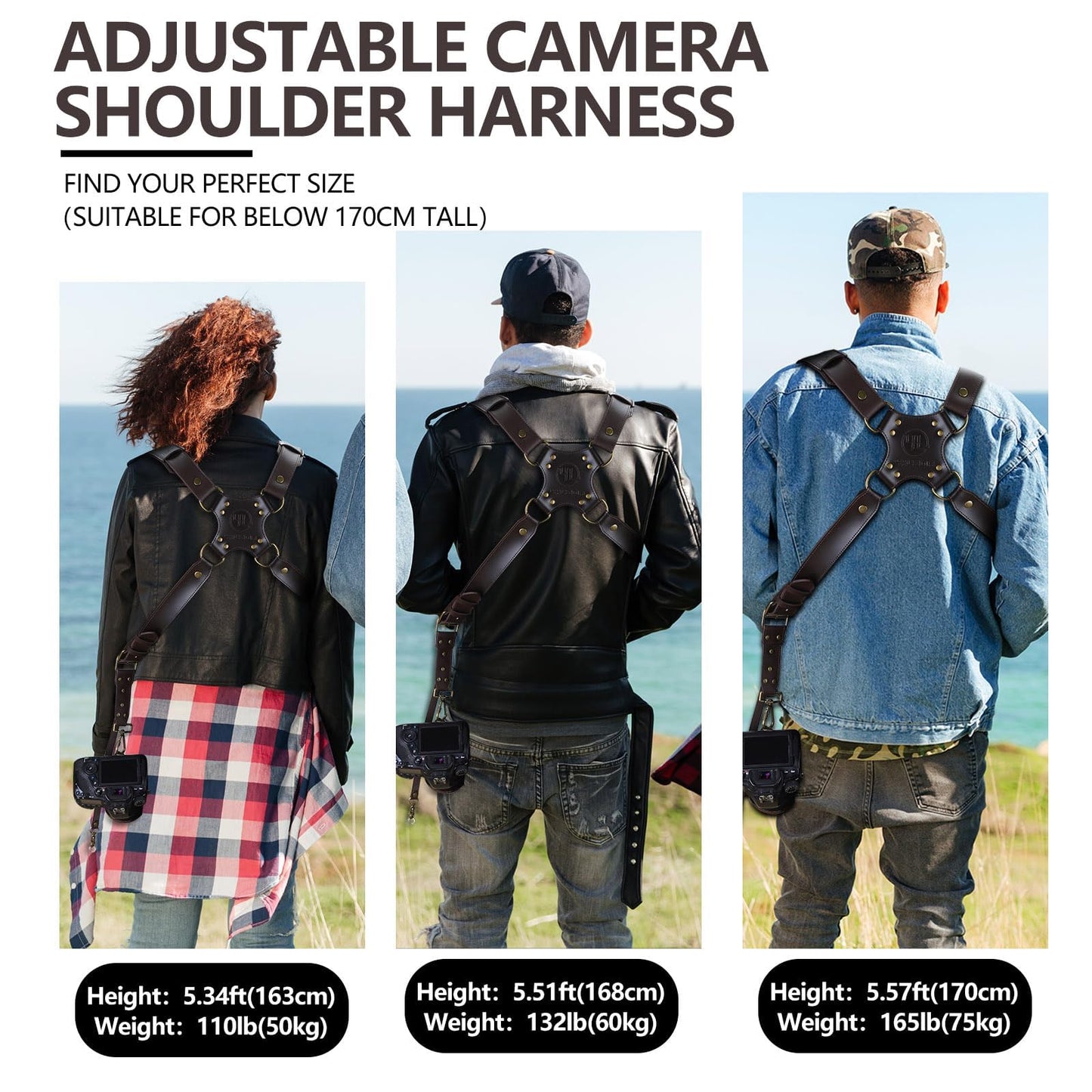4J LEDR Dual Camera Harness Strap for Two-Cameras,Dual Shoulder Full Grain Leather Harness,Multi Double Camera Gear for DSLR/SLR Strap,Double Camera Harness for Photographers,Small Size,Brown