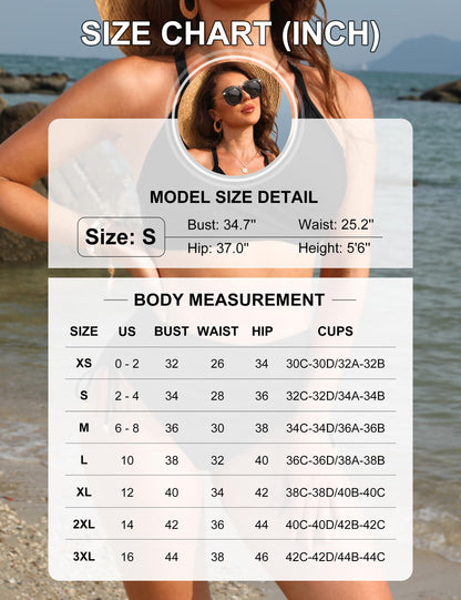 Blooming Jelly Womens High Waisted Bikini Sets Stripe Tummy Control Bathing Suits Ruched 2 Piece Swimsuit (Medium, Blue)