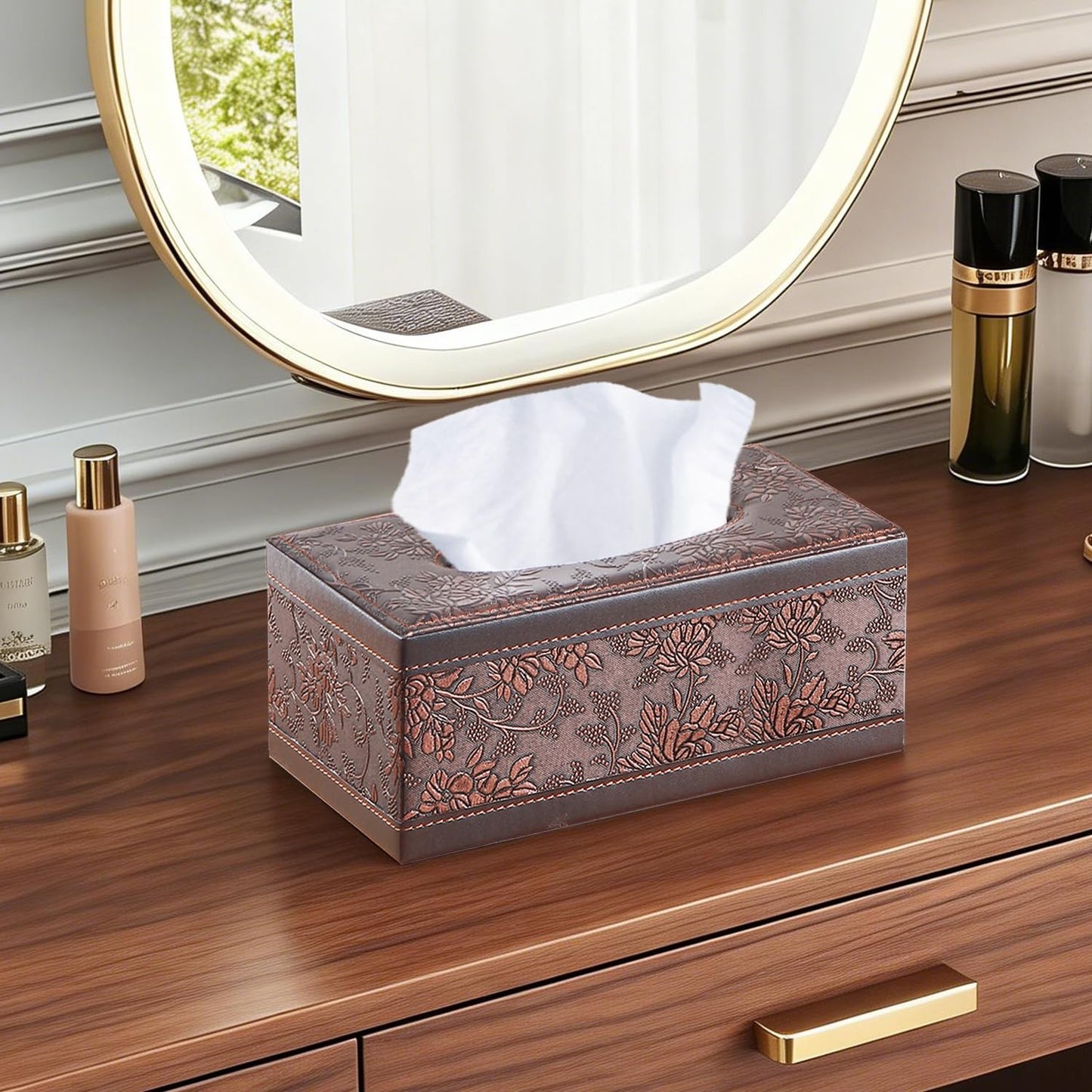 Leather Tissue Box Cover Rectangle,Tissues Box Holder Modern Rectangular Facial Paper Towels Organizer,Box Tissue Dispenser Decor Accessories for Bathroom NightStand Coffee Table Desk Home Office.