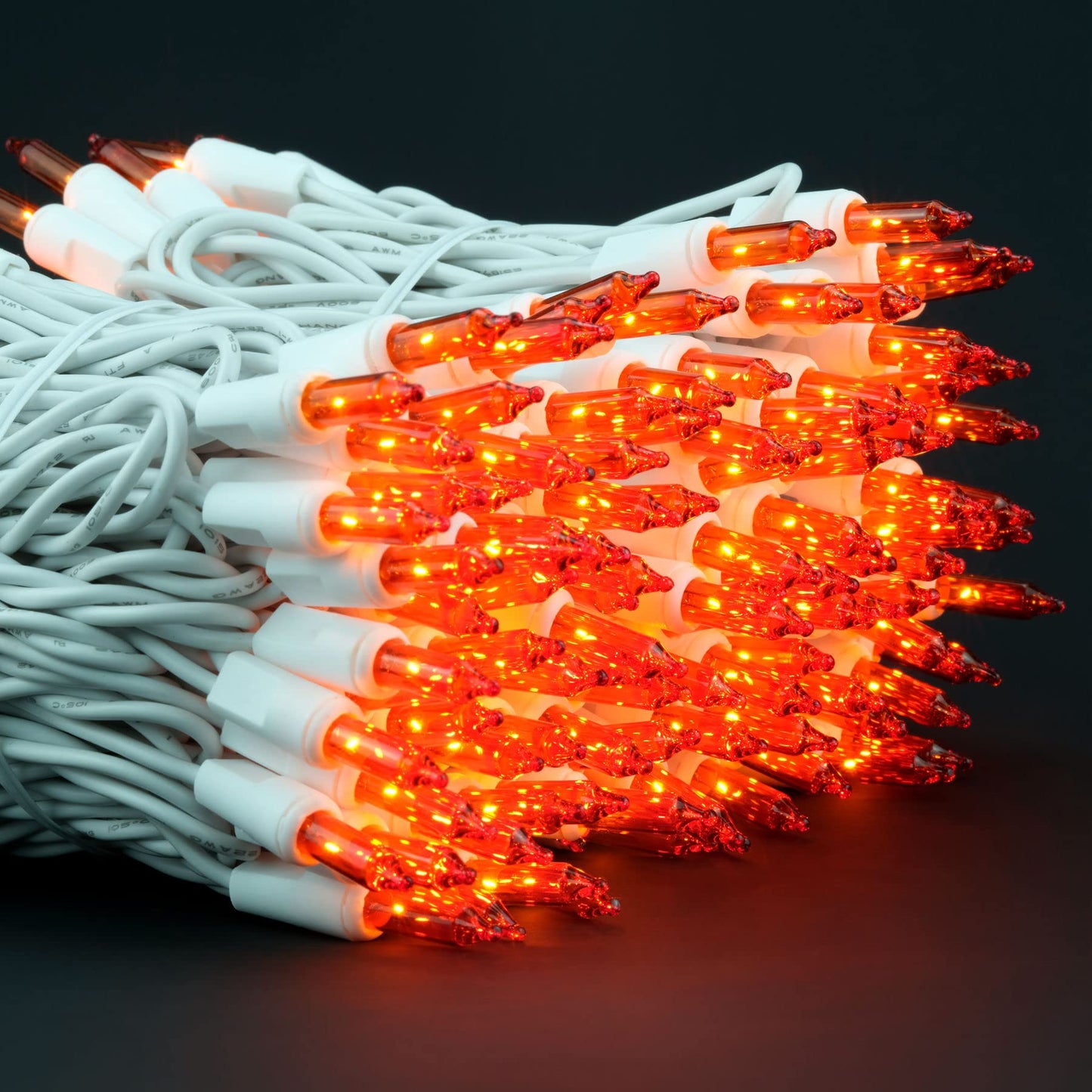 YULETIME 200 Orange Christmas String Lights, 2-Set 21 ft 100 ct White Wire