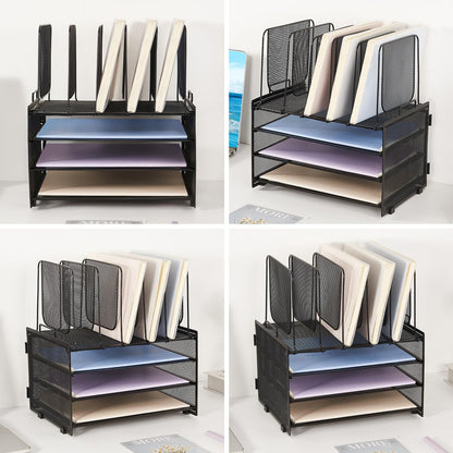 LEKETREE Desk Organizers and Accessories, 3-Tier Paper Organizer with 5 Vertical File Holders, File Folder Organizer (Black, 3T)