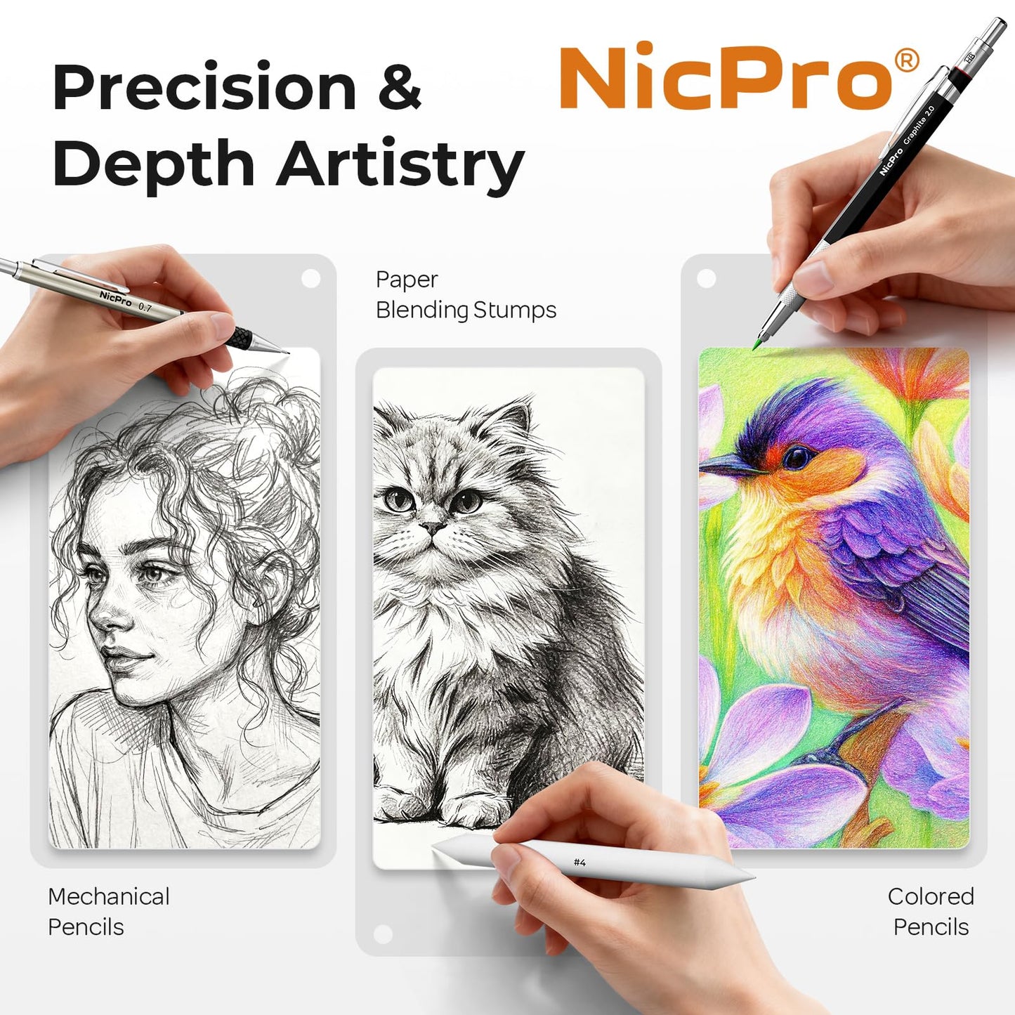 Nicpro 52PCS Art Drawing Supplies Kit, Metal Mechanical Pencil Set 0.5, 0.7, 0.9 & 2mm, 9x12 Sketch Book, 12 Fineliner Pens, 20 Tubes Leads, School Supplies Drawing Kit for Artist Adults Sketching