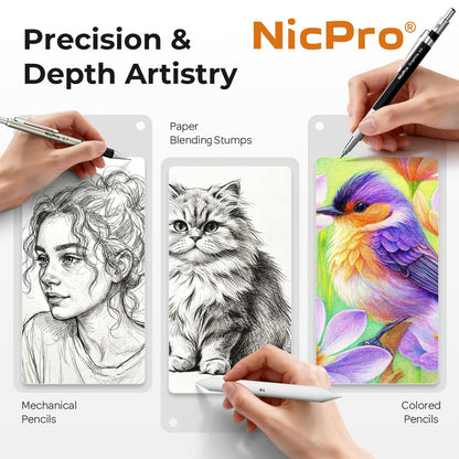 Nicpro 52PCS Art Drawing Supplies Kit, Metal Mechanical Pencil Set 0.5, 0.7, 0.9 & 2mm, 9x12 Sketch Book, 12 Fineliner Pens, 20 Tubes Leads, School Supplies Drawing Kit for Artist Adults Sketching