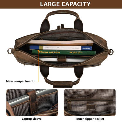 LEATHER VILLAGE 18" Leather Laptop Messenger Briefcase Bag for Men-Leather Satchel for Travel and Office Shoulder Bag-Rustic Brown