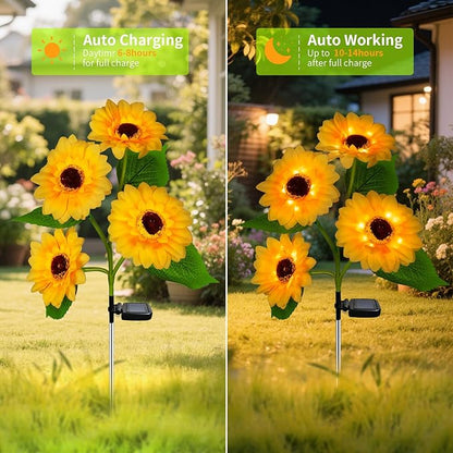 Outdoor Solar Garden Stake Lights,Upgraded LED Solar Powered Light with 3 Sunflower, Waterproof Solar Decorative Lights for Garden, Patio, Backyard (2 Pack 8 Flower)