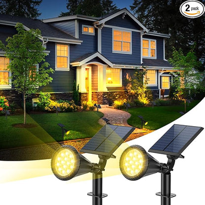 Solar Spot Lights Outdoor, 4 Modes/2 Pack Solar Spotlights Waterproof, 180° Adjustable Powered Landscape Lights, Outdoor Solar Lights for Yard Garden Pathway Flag Tree Wall Statue Warm White