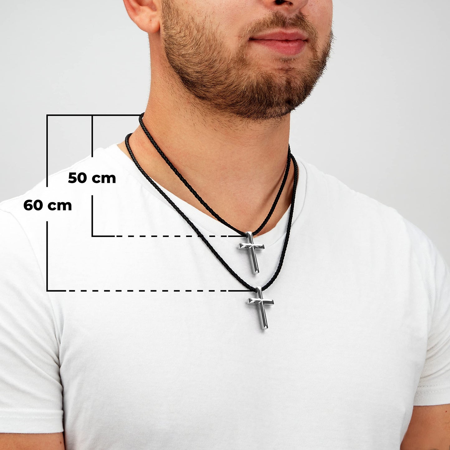 SERASAR Men's Leather Necklace Necklet with Pendant - 50cm Silver Cord Chain Jewelry Box Genuine Gift Locket Choker