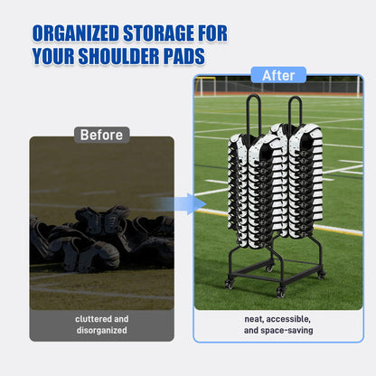Football Shoulder Pad Rack with Lockable Wheels, Heavy Duty Steel Football Shoulder Pad Organizer, Large Capacity Sports Equipment Storage Rack for Locker Room, Team Equipment and Training Facilities