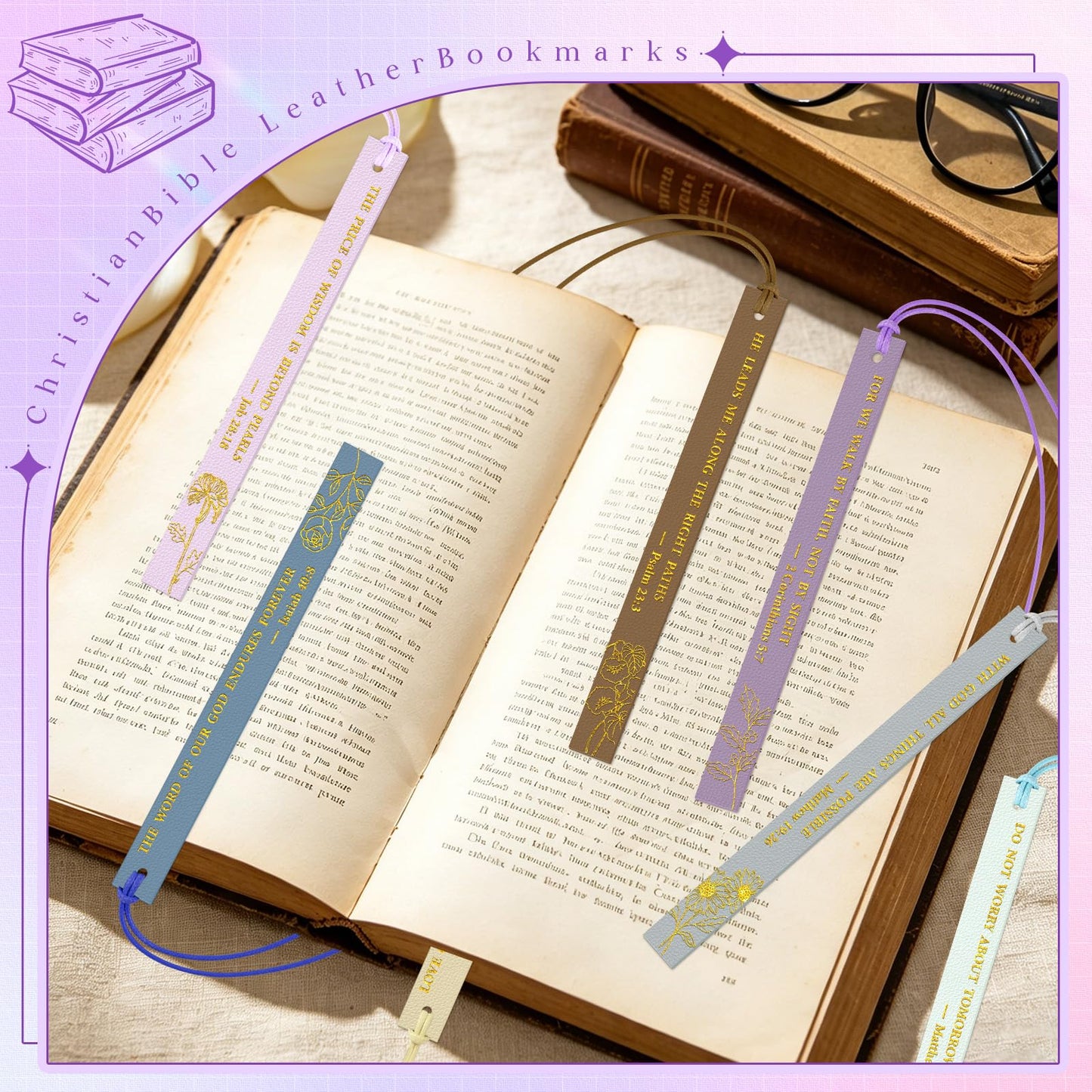 Bible Bookmark Christian Bookmarks, Pretty Bulk Leather Page Markers Religious Verse Scripture Book Marks for Reading Women Men Adults Book Lovers Christian Gifts Personalized Inspirational(20pcs)