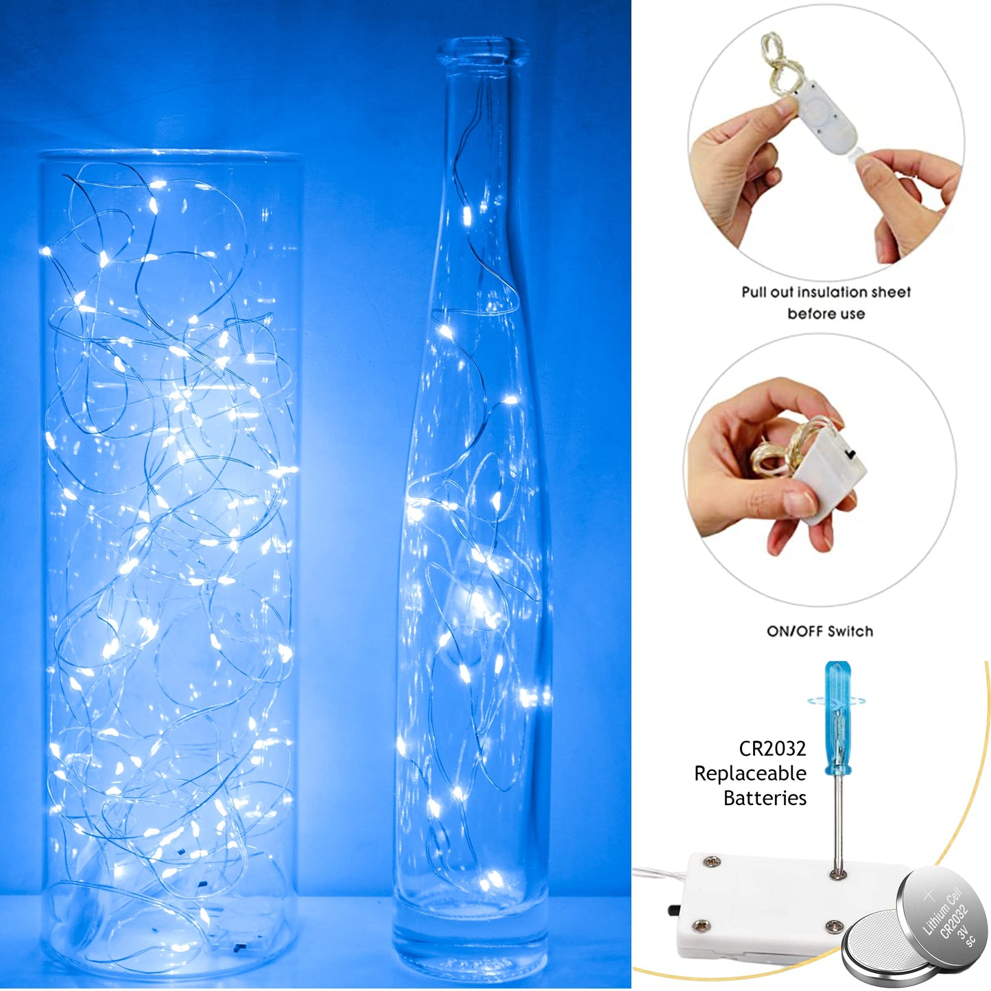 SunKite 16 Packs 20 LED Fairy String Lights Battery Operated Waterproof 6.6 Feet Silver Copper Wire Firefly Starry Moon Lights for DIY Costume Wedding Party Bedroom Table Decor (Cool White)
