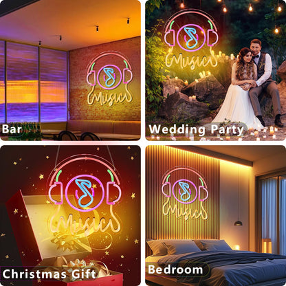 Live Music Neon Sign Earpoda Neon Sign for Wall Decor, Neon Wave Sign LED Light Sign, LED Signs for Bedroom Wall, Neon Lights Signs for Man Cave Bedroom, Wedding, Living Room, Party, Bar, USB Powered with Dimmer (12.6* 14.3in)