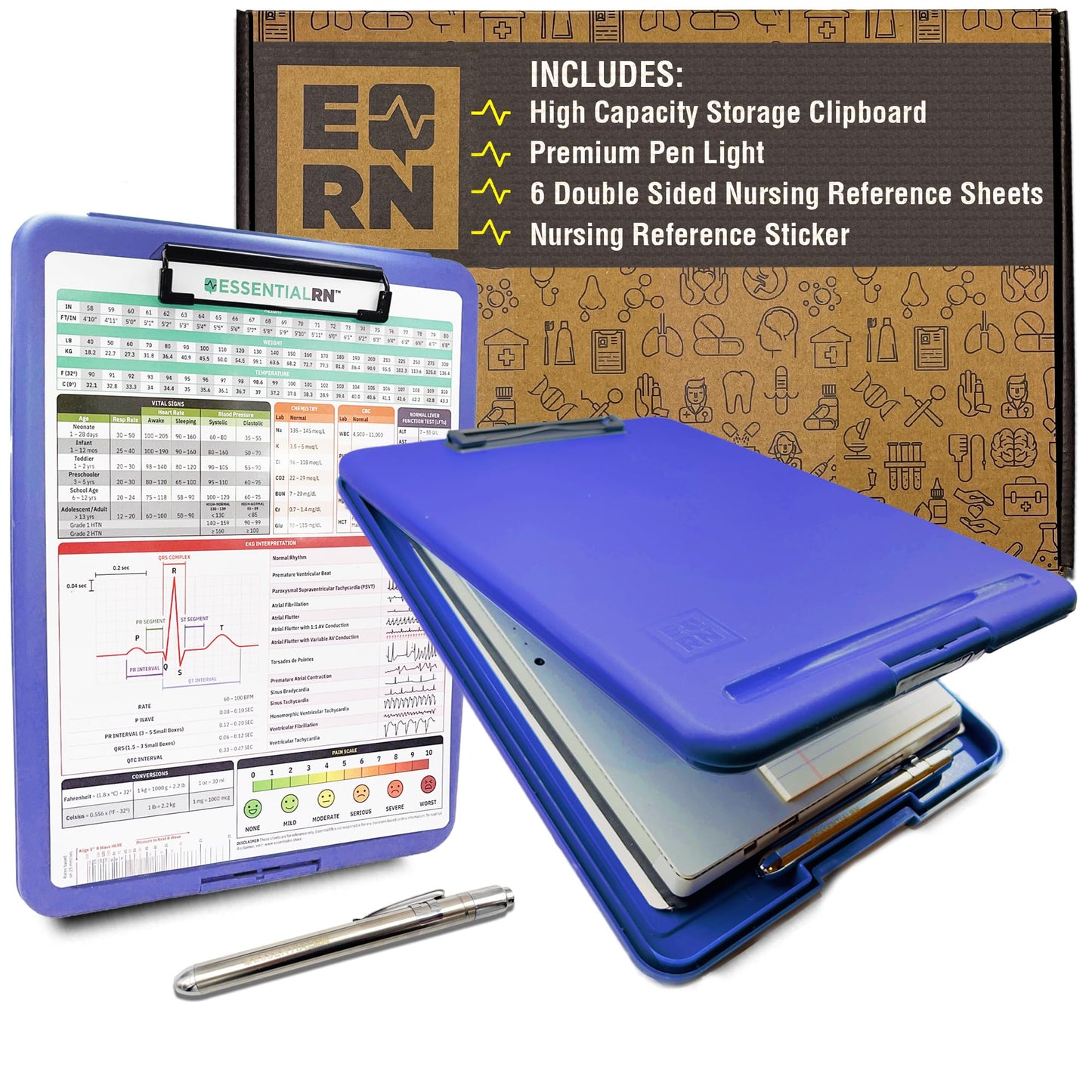 Essential RN Heavy Duty Nursing Clipboard with Storage Compartment, Penlight & Clinical Cheat Sheets – Nurse Clipboard Binder with Pen Holder - Perfect Nursing Accessories for Nursing Students