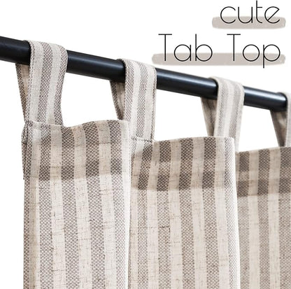 jinchan Tab Top Linen Kitchen Curtains 24 Inches Striped Tier Curtains Farmhouse Modern Cafe Style Small Window Treatments Airy Light Filtering Rod Pocket for Living Room Bathroom 2 Panels Taupe Grey