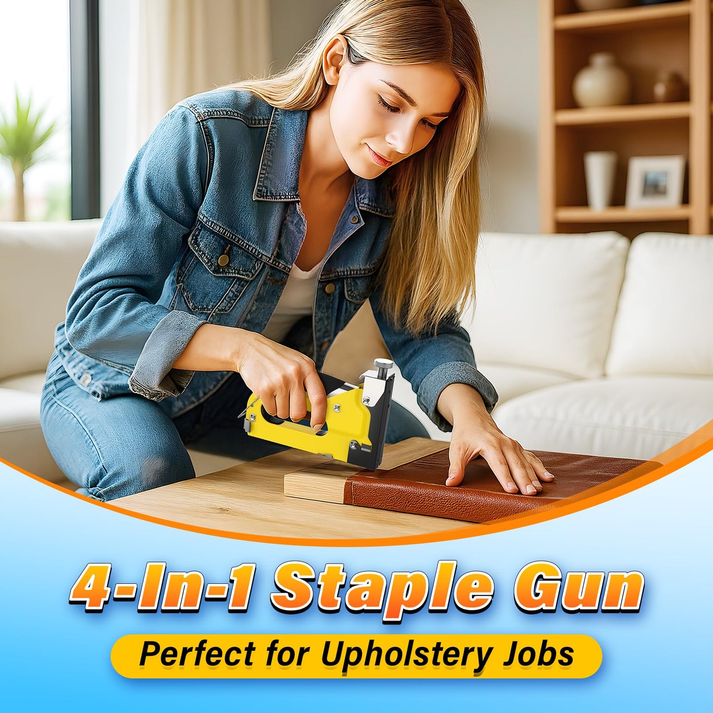 DIYSELF Staple Gun Heavy Duty 4-in-1 Upholstery Staple Gun with 4000 Staples Remover Fabric Stapler Stapler Gun for Wood Upholstering Crafts Carpet Wire grapadora para Madera Men Tool Gift Christmas